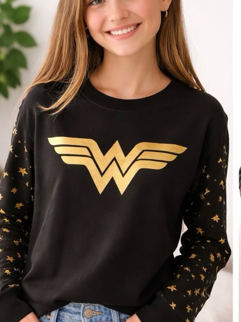 Wonder Woman Black Top with Aqua Tag